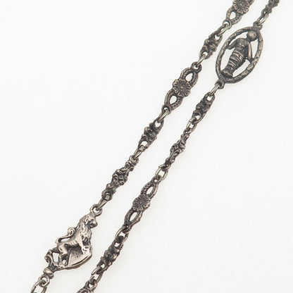 800 Silver Antique Art Deco European Floral Chain Necklace 36" (repair needed)