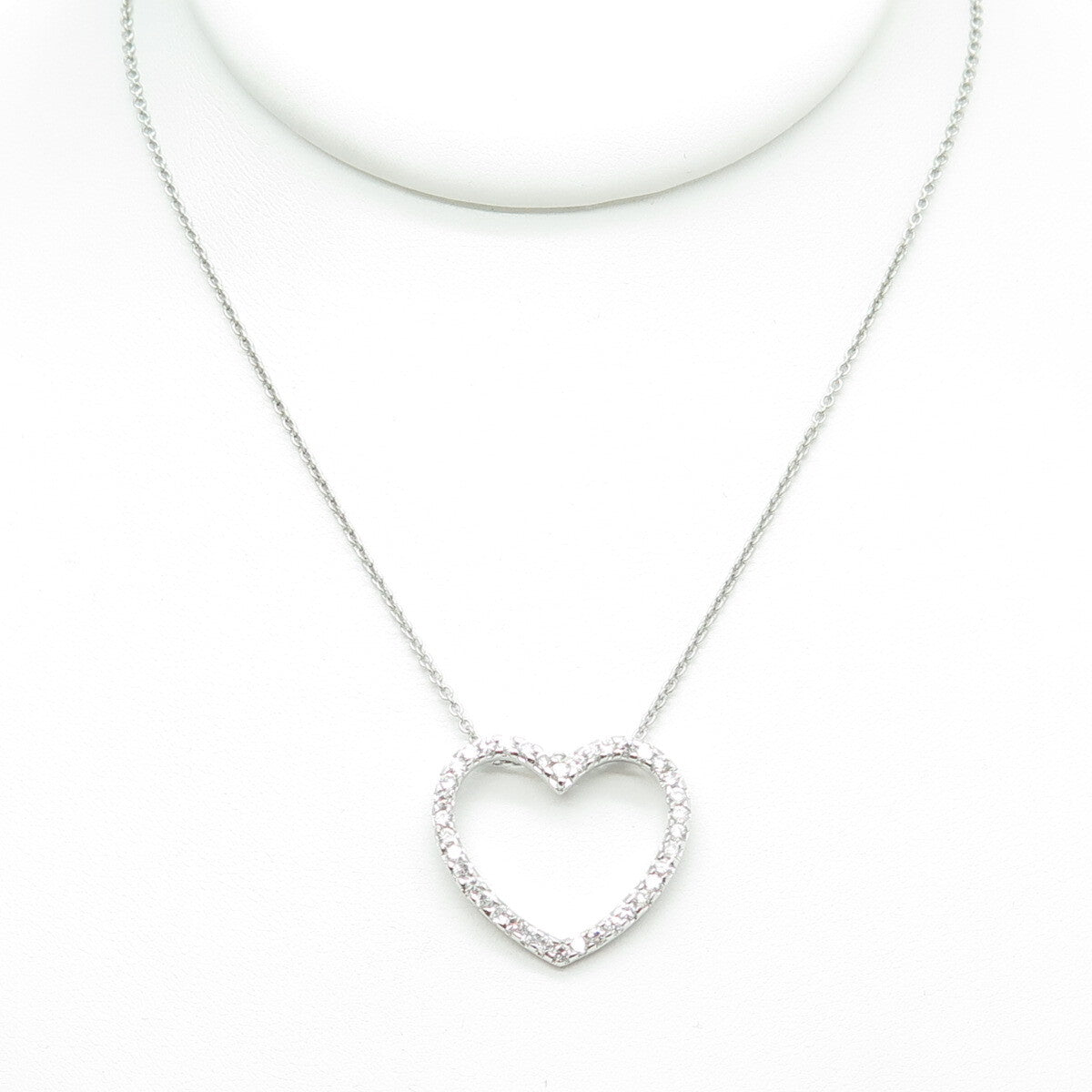 925 Sterling Silver Italy Round-Cut C Z Open Heart Cable Chain Necklace 16"