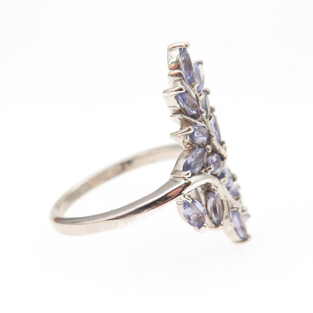 Chuck Clemency 925 Sterling Silver Real Tanzanite Floral Bypass Ring Size 7.25