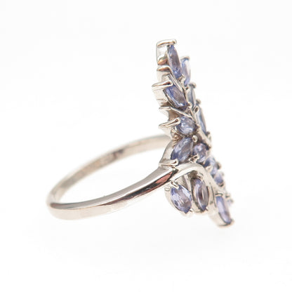 Chuck Clemency 925 Sterling Silver Real Tanzanite Floral Bypass Ring Size 7.25