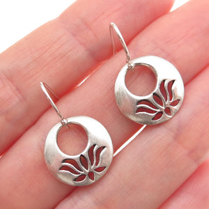 SATYA 925 Sterling Silver Vintage Lotus Flower Crescent Dangle Earrings