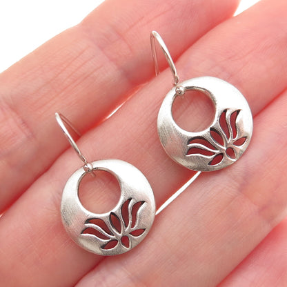 SATYA 925 Sterling Silver Vintage Lotus Flower Crescent Dangle Earrings