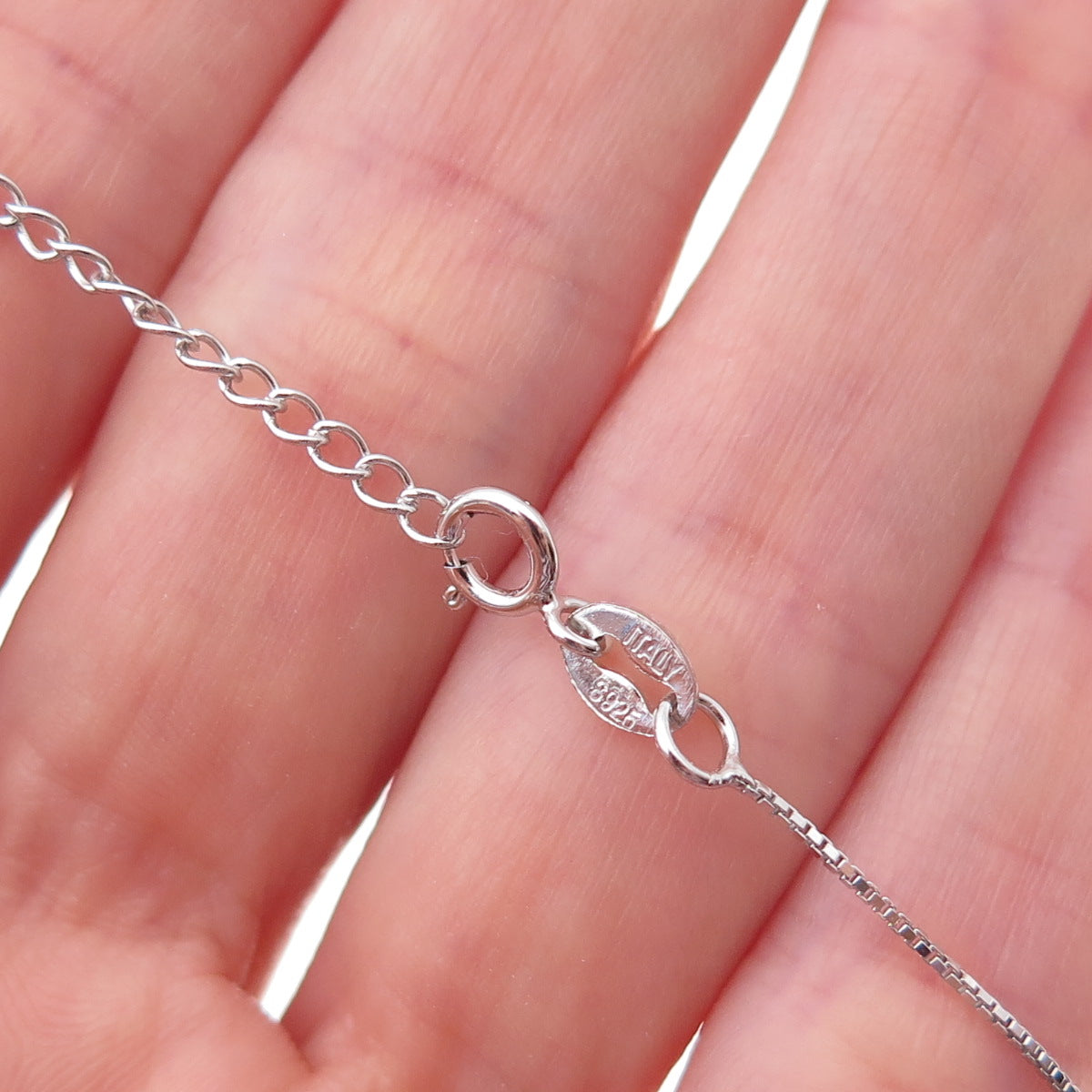 925 Sterling Silver Swarovski Pink Crystal Box Chain Necklace 16-18"