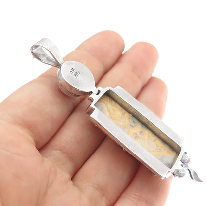 AF DESIGN 925 Sterling Silver Vintage Real Jasper & Pearl Modernist Pendant