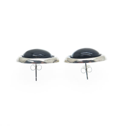 925 Sterling Silver Vintage Mexico Real Black Onyx Modernist Earrings