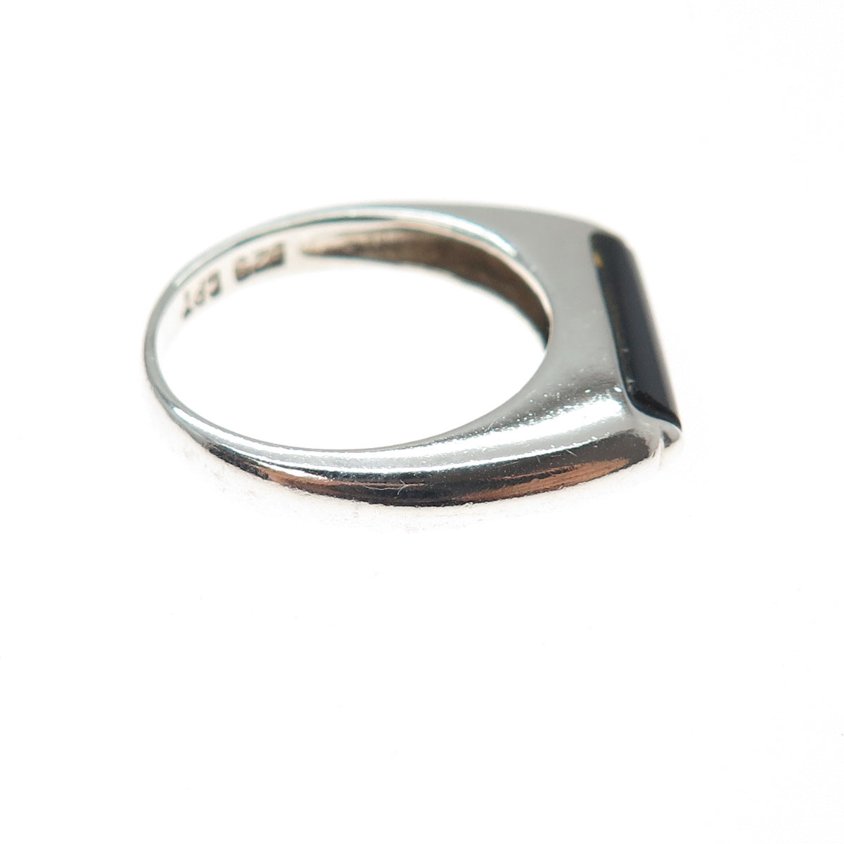 925 Sterling Silver Vintage Real Black Onyx Modernist Ring Size 7