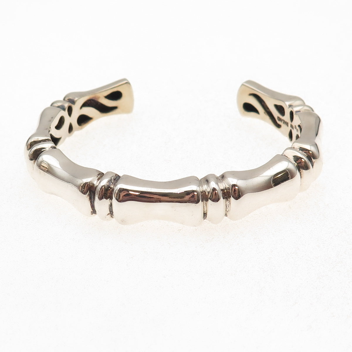 Rage 925 Sterling Silver Vintage Bamboo Adjustable Cuff Bracelet 7"