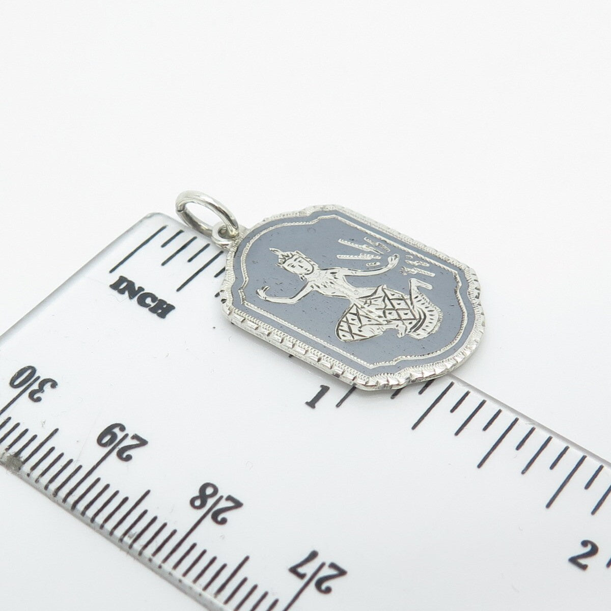 925 Sterling Silver Vintage Niello Hindu Goddess Pendant