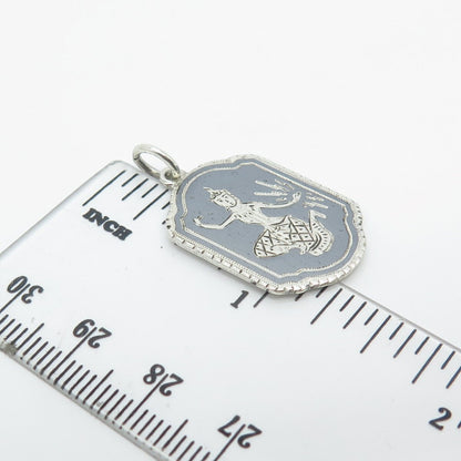 925 Sterling Silver Vintage Niello Hindu Goddess Pendant