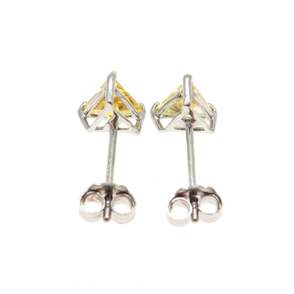 925 Sterling Silver Triangle-Cut Canary Yellow C Z Stud Earrings