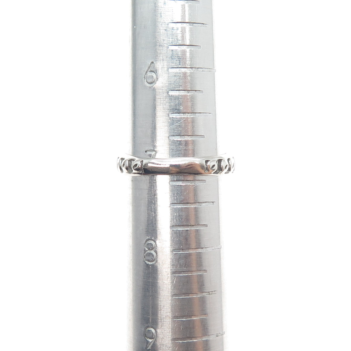 925 Sterling Silver Vintage Enamel Round-Cut C Z Chain Link Band Ring Size 7.25