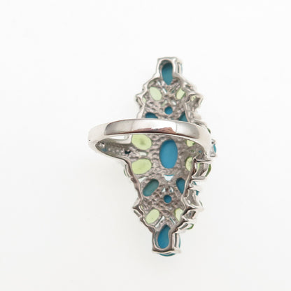 Chapal Zenray 925 Sterling Real Sleeping Beauty Turquoise Peridot Ring Size 8.25