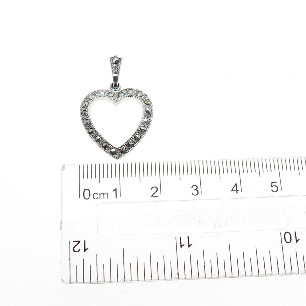 THEDA 925 Sterling Silver Antique Art Deco Real Marcasite Heart Charm Pendant