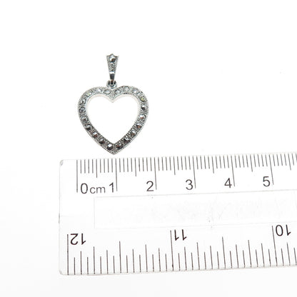 THEDA 925 Sterling Silver Antique Art Deco Real Marcasite Heart Charm Pendant