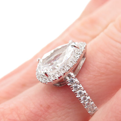 DSMK 925 Sterling Silver Pear & Round-Cut C Z Engagement Ring Size 7