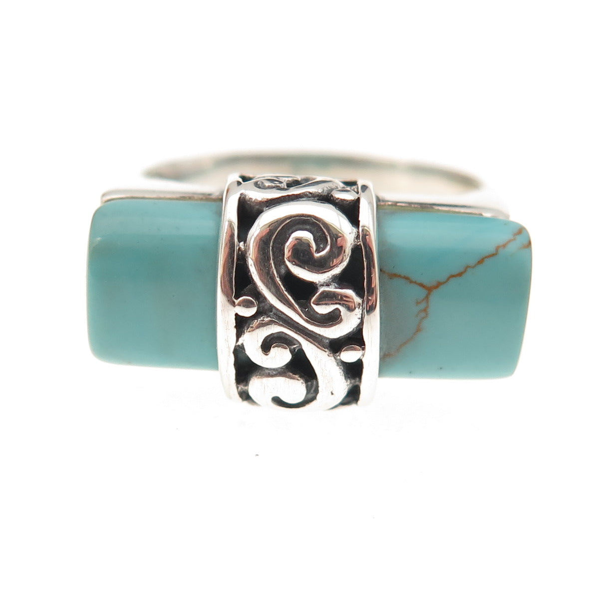 925 Sterling Silver Vintage Real Tyrone Turquoise Swirl Oxidized Ring Size 9.25