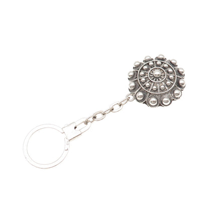 925 Sterling Silver Vintage Modernist Beaded Key Fob Chain Holder