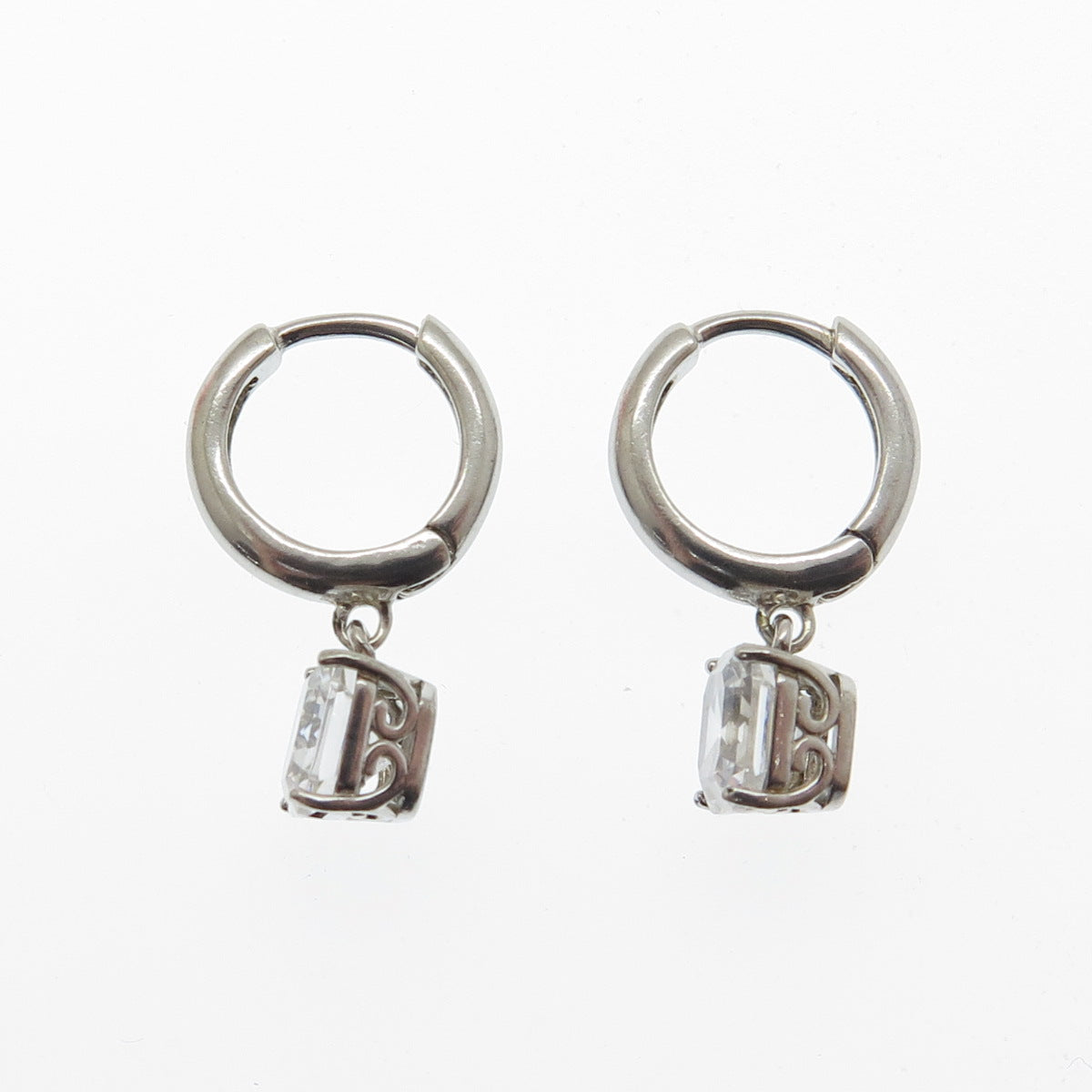 925 Sterling Silver Cushion-Cut Shaped C Z Huggie Earrings