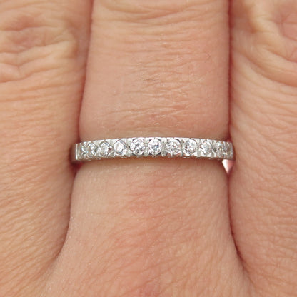 925 Sterling Silver Round-Cut C Z Half Eternity Stackable Band Ring Size 7