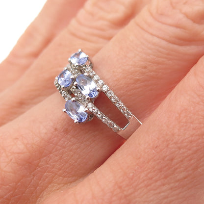 Chuck Clemency 925 Sterling Silver Real Tanzanite & White Topaz Ring Size 7.25