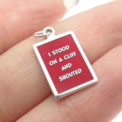 925 Sterling Silver Red Enamel "I Stood On A Cliff & Shouted" Minimalist Pendant