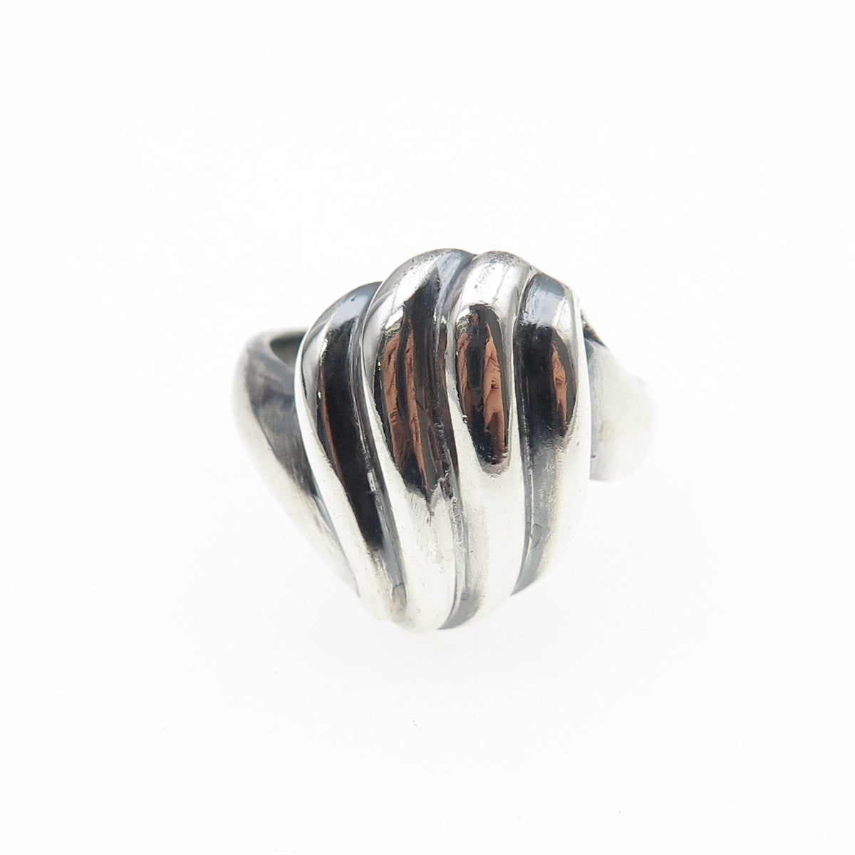 925 Sterling Silver Vintage Modernist Ribbed Oxidized Ring Size 6.75