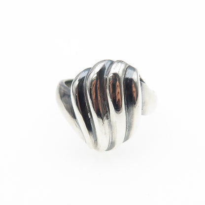 925 Sterling Silver Vintage Modernist Ribbed Oxidized Ring Size 6.75