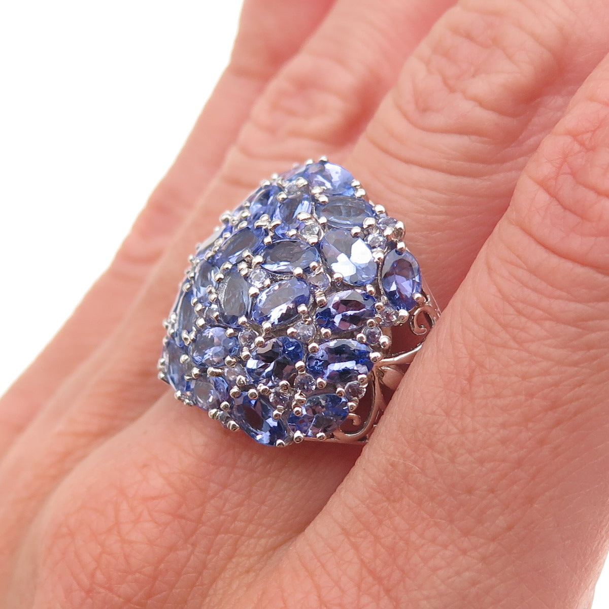 Chuck Clemency 925 Sterling Silver Real Tanzanite Cluster Ring Size 8.25