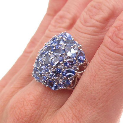 Chuck Clemency 925 Sterling Silver Real Tanzanite Cluster Ring Size 8.25