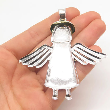 925 Sterling Silver 2-Tone Vintage Angel Pendant