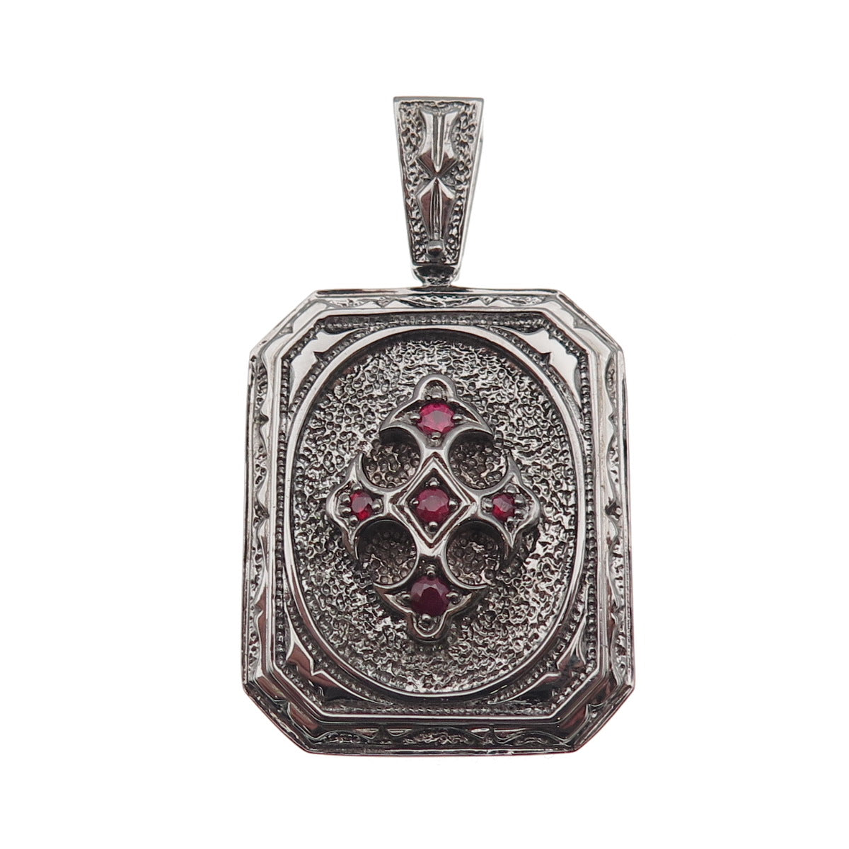 Jolusa 925 Sterling Silver Black Rhodium Real Ruby Fleur de Lis Cross Pendant