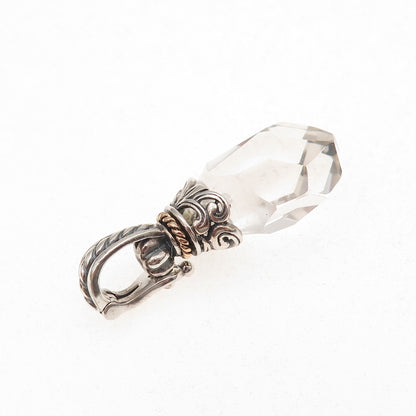 925 Sterling Silver 14K Gold Vintage Clear Crystal Teardrop Charm Pendant