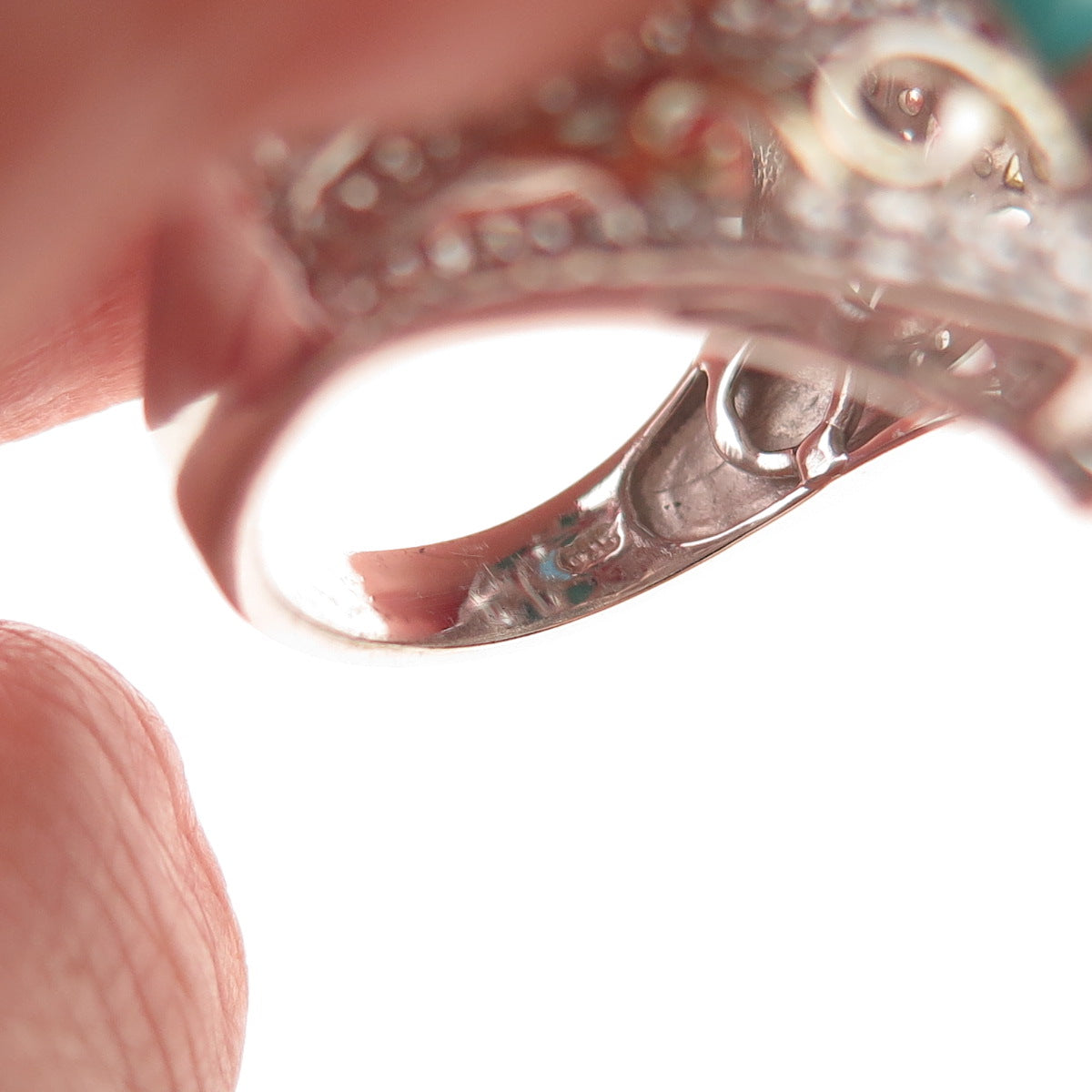 Chuck Clemency 925 Sterling 2-Tone Real Turquoise Topaz & Apatite Ring Size 8.25