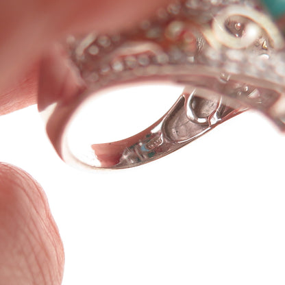 Chuck Clemency 925 Sterling 2-Tone Real Turquoise Topaz & Apatite Ring Size 8.25