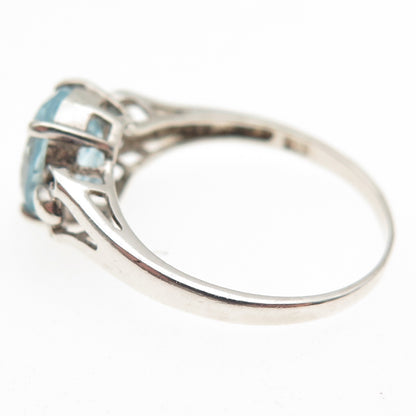 925 Sterling Silver Vintage Real Oval-Cut Blue Topaz Ring Size 6.5