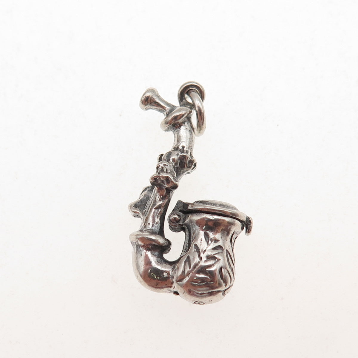 835 Silver Antique Art Deco Smoking Pipe Oxidized 3D Charm Pendant