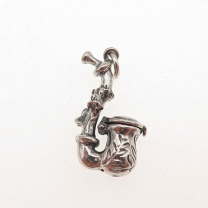835 Silver Antique Art Deco Smoking Pipe Oxidized 3D Charm Pendant