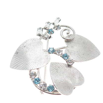 CARL ART 925 Sterling Silver Vintage Rhinestone Heart Leaf Pin Brooch/Pendant