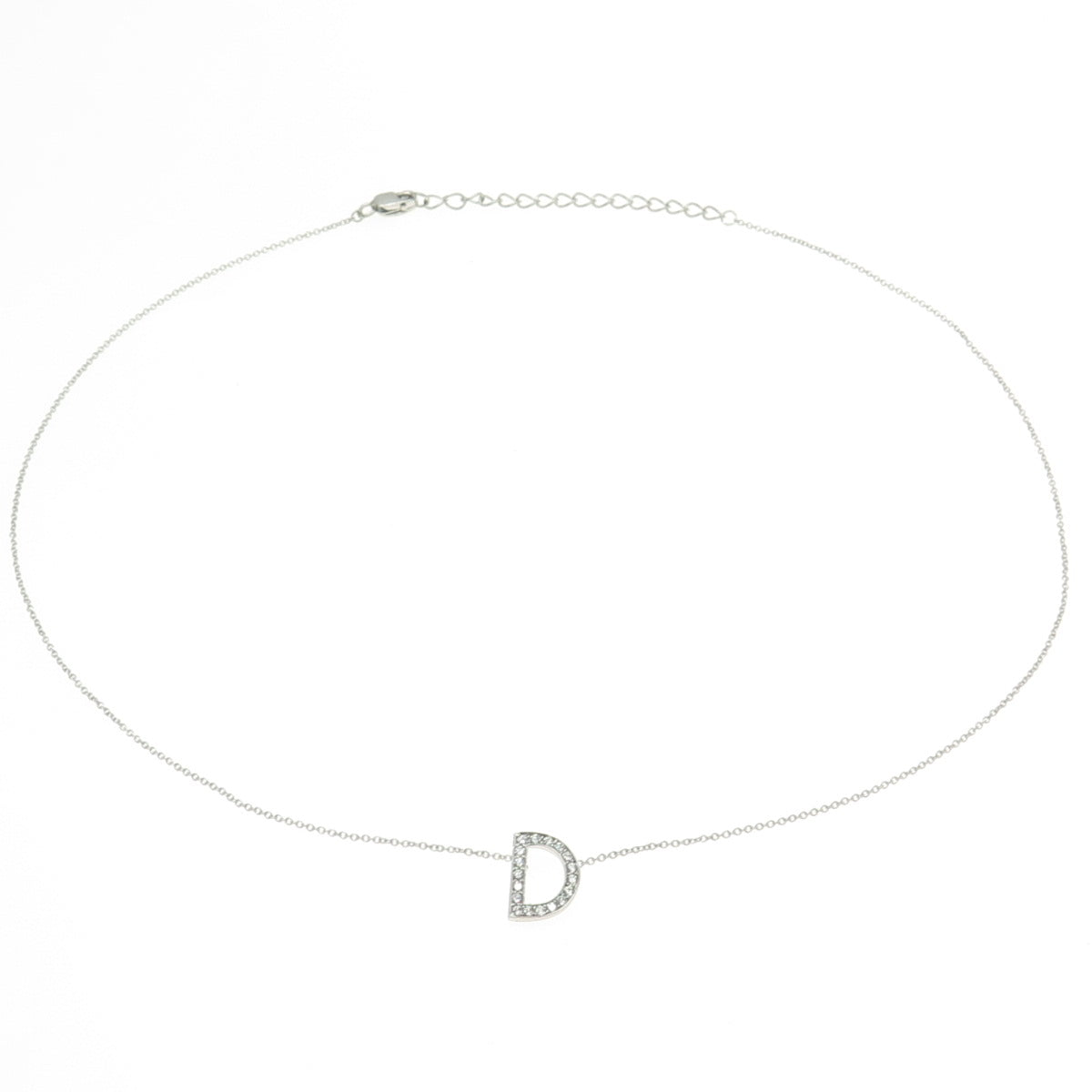 925 Sterling Silver Round-Cut C Z Letter "D" Initial Cable Chain Necklace 16-18"