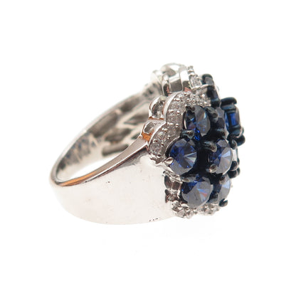 SAMARA SJD Sterling Silver Round-Cut Blue & White C Z Cluster Ring Size 5.25