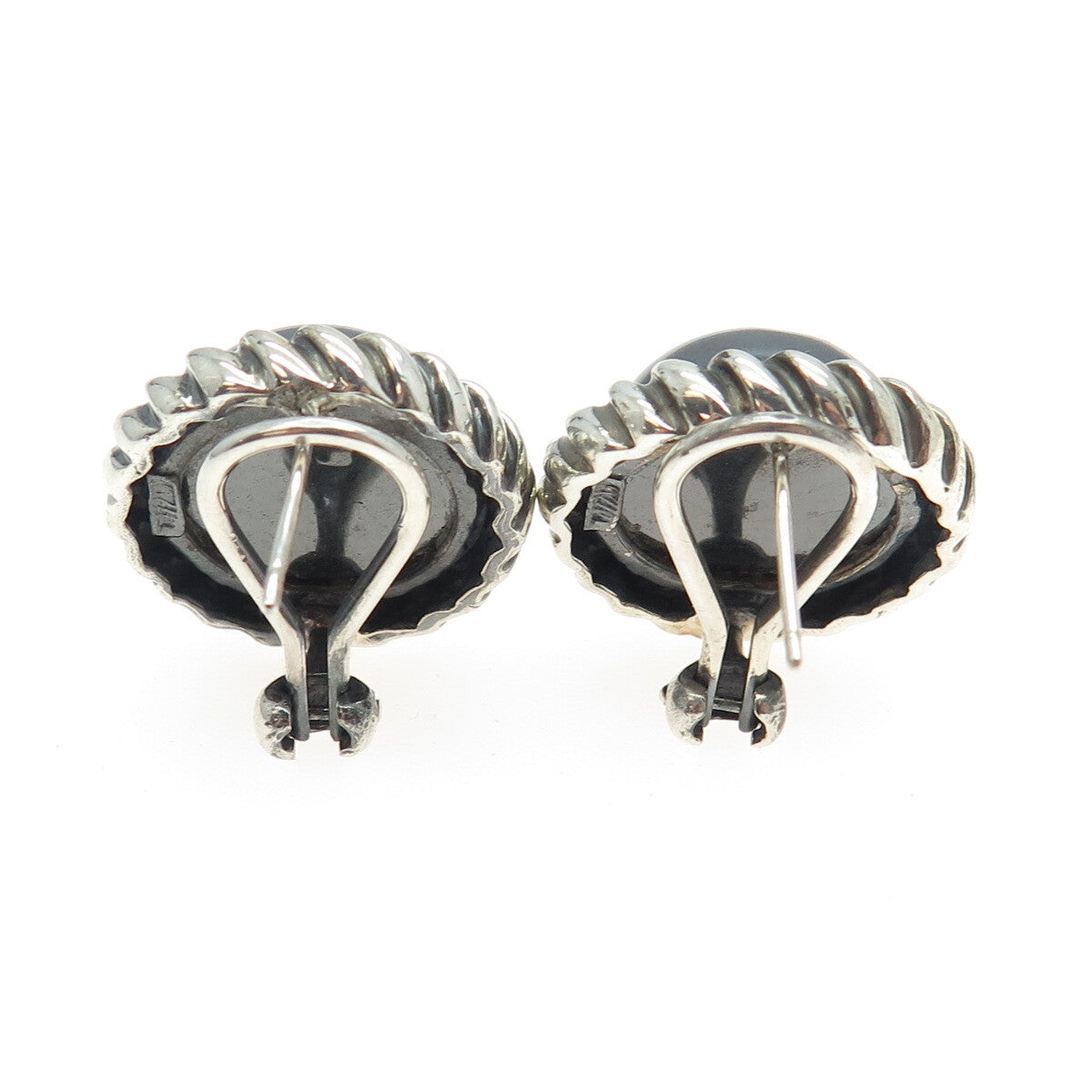 925 Sterling Silver Vintage Real Hematite Omega Back Earrings