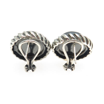 925 Sterling Silver Vintage Real Hematite Omega Back Earrings