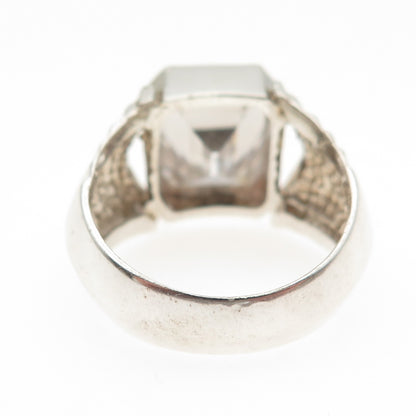 925 Sterling Silver Vintage Emerald-Cut C Z Modernist Ring Size 7.75