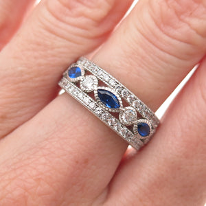 925 Sterling Silver Blue & White C Z All Around Band Ring Size 6.25