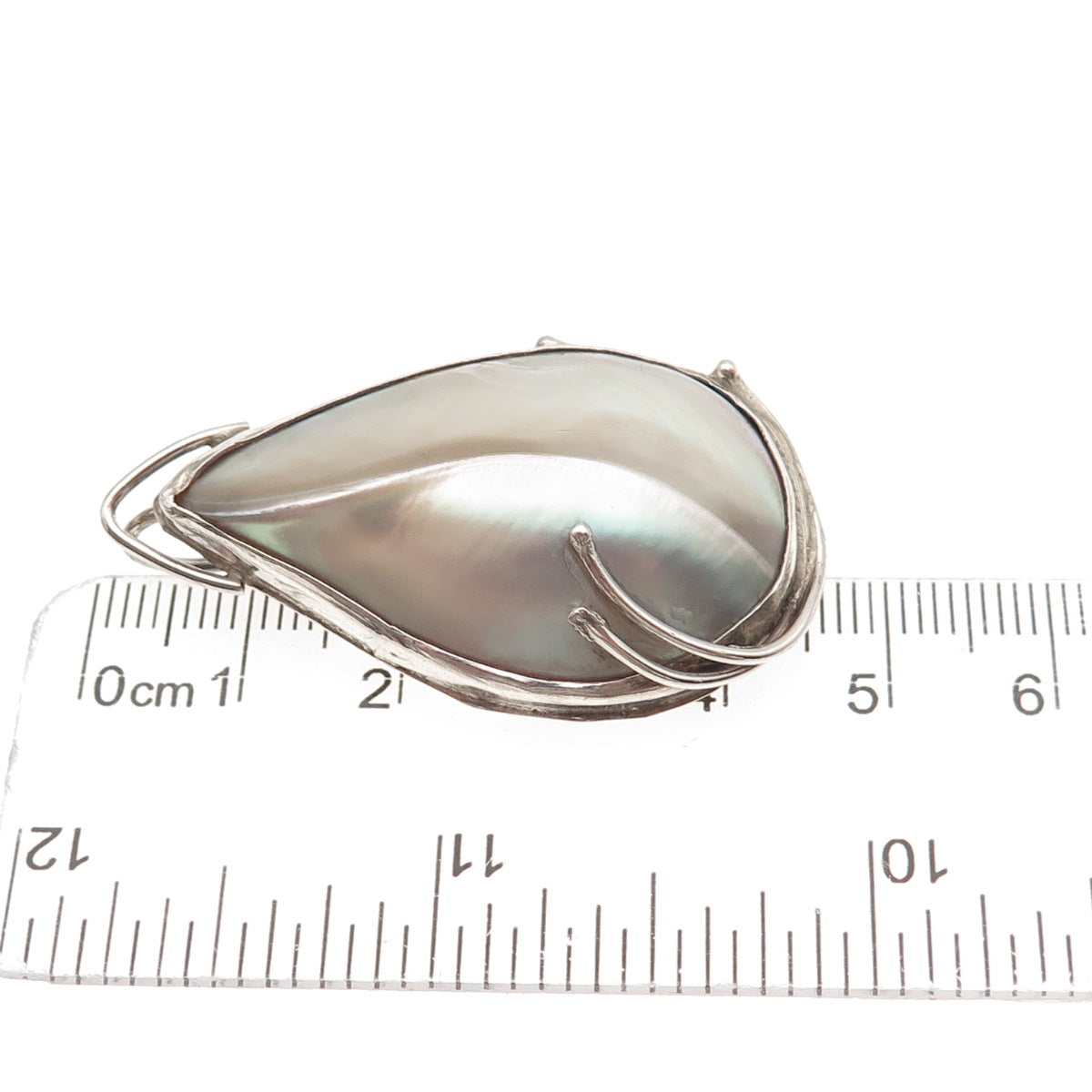 925 Sterling Silver Vintage Real MOP Modernist Oxidized Pin Brooch / Pendant
