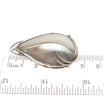 925 Sterling Silver Vintage Real MOP Modernist Oxidized Pin Brooch / Pendant