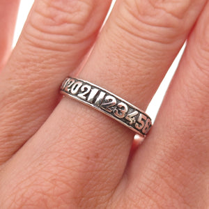925 Sterling Silver Vintage Natural Numbers Oxidized Band Ring Size 7