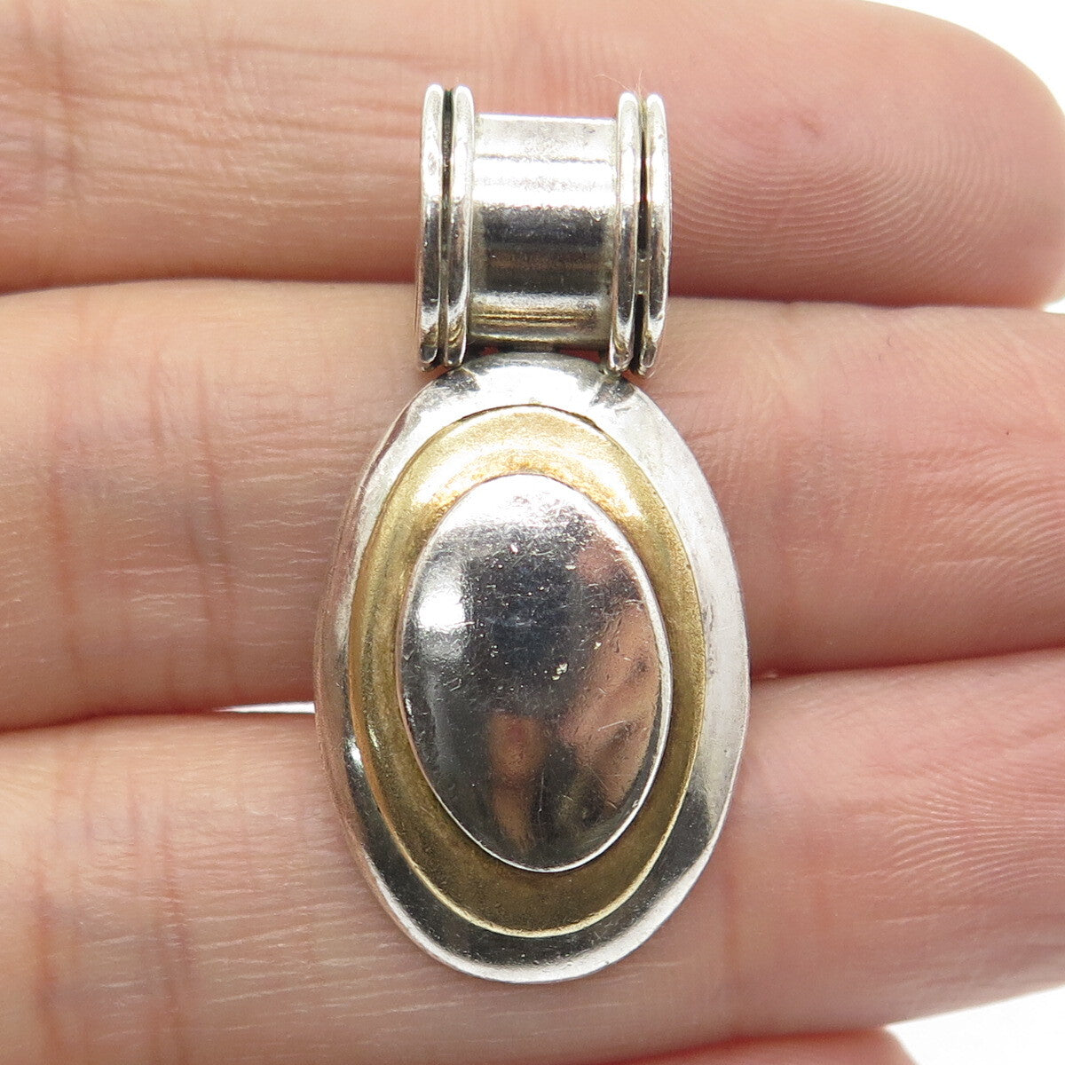 925 Sterling Silver 2-Tone Vintage Mexico Letter "O" Modernist Pendant