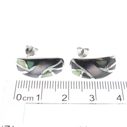 CHAPAL ZENRAY 925 Sterling Silver Vintage Real Abalone Shell Oxidized Earrings