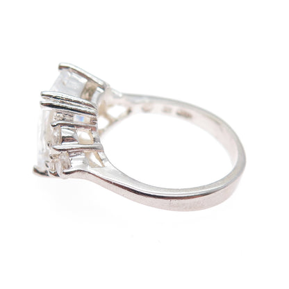 925 Sterling Silver Vintage Radiant & Round-Cut C Z Engagement Ring Size 7
